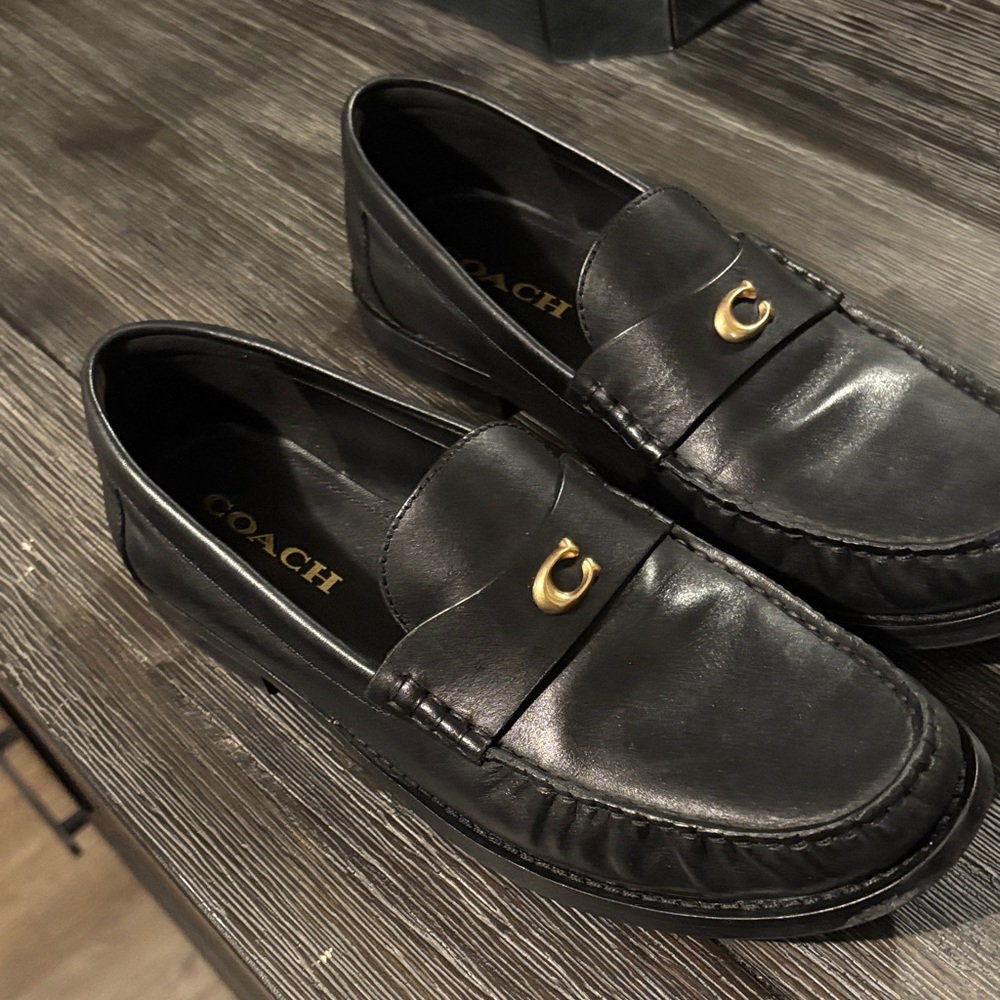 Coach Black Leather Slip-On Loafers